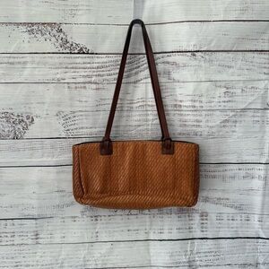 Fossil Brown Woven Wicker and Leather Shoulder Bag, no key hang tag